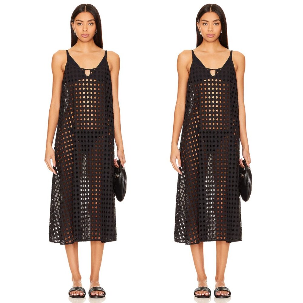 NWOT Solid & Striped Annika Midi Dress Black Eyelet Spaghetti Strap Size Small